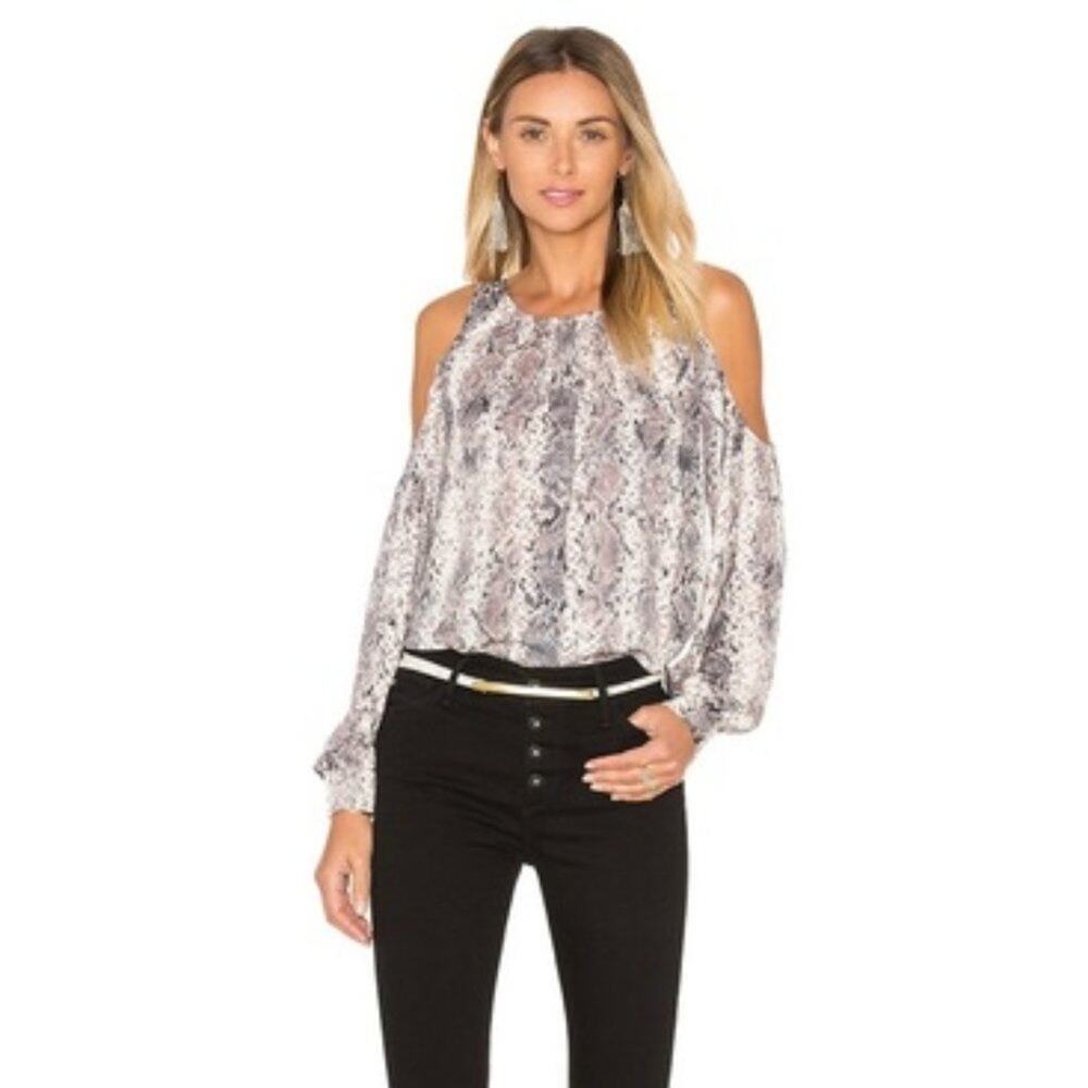 L'Academie Snakeskin Cold-Shoulder Blouse